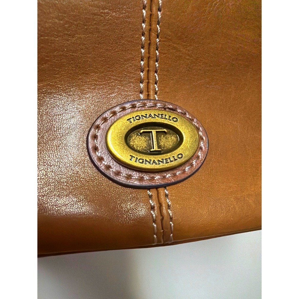 Tignanello Leather Crossbody Bag Brown Small Hobo Shoulder Purse RFID Brass Logo - Picture 4 of 16